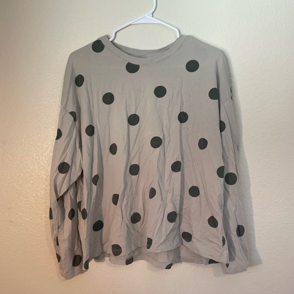 H&M Light Gray Polka Dot Long Sleeve Top